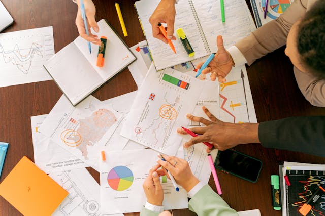 Table with sheets of data analytics